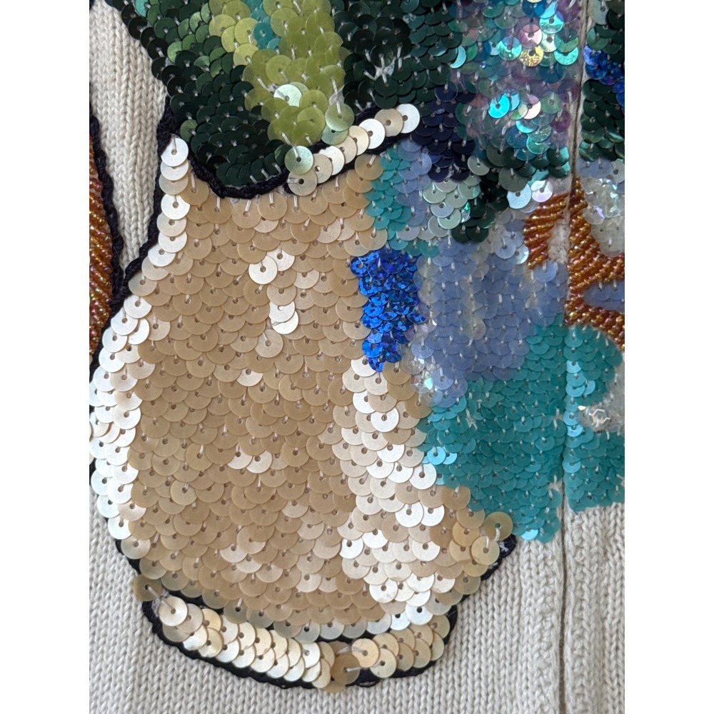 Storybook Knits Floral Sequin Beaded Zip Front Cardigan Sweater Cream Small NWT - Picture 8 of 11